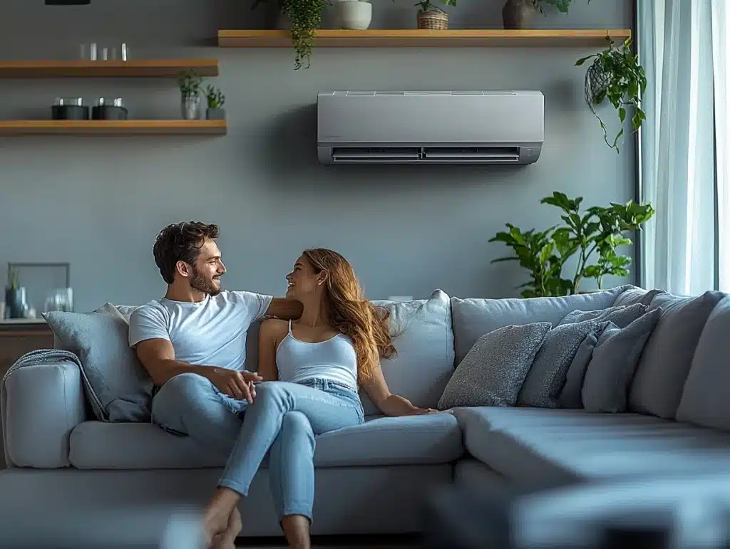 Un couple profitant de sa climatisation installée à Alès par ADN Clim